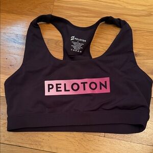 Peloton Black Sports Bra with Pink Gradient Logo